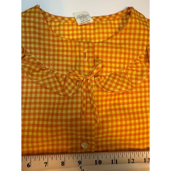 Vintage Texsheen Gingham House Dress 32 Yellow Orange Cottagecore Picniccore - Picture 7 of 8